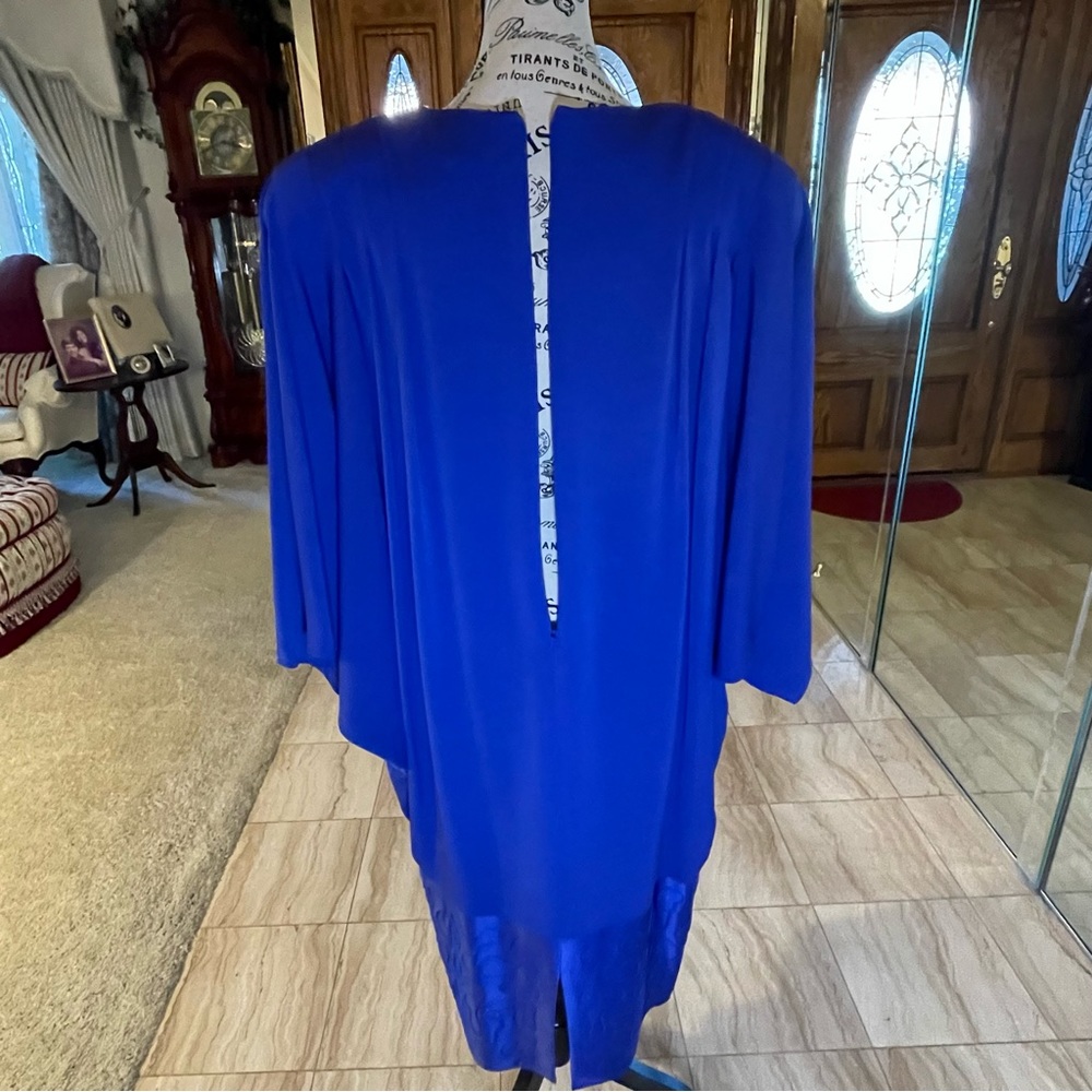 DAYMOR COUTURE VINTAGE ROYAL BLUE BATWING DRESS - Picture 5 of 12